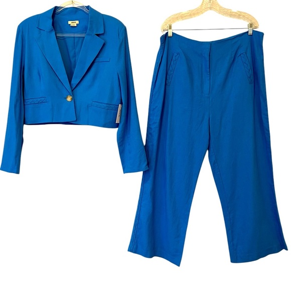 Jason Wu Linen Cropped Blazer Pant Suit Braided Trim Blue Women Size 1… - Picture 3 of 16